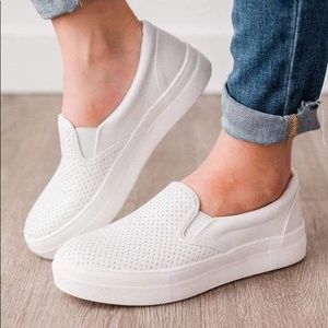 White perforated vegan leather Slip on sneakers